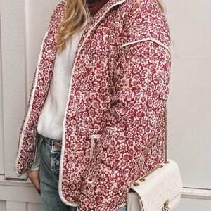 Quilted Floral Red Women's Jacket